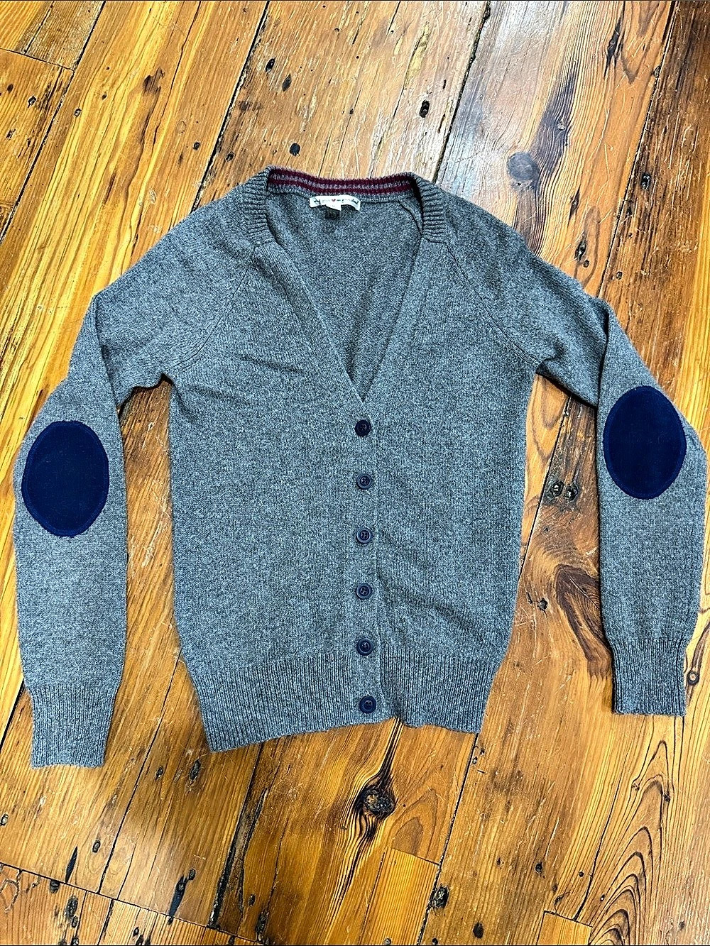 Wearing your heart on your sleeve Gray Cardigan Sweater Size Medium elbow patch